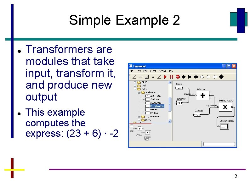 Simple Example 2 Transformers are modules that take input, transform it, and produce new Simple Example 2 Transformers are modules that take input, transform it, and produce new