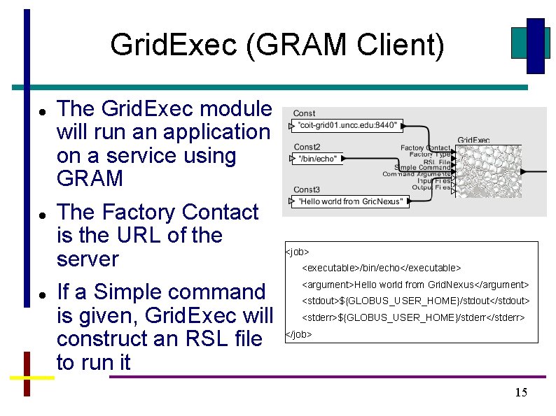 Grid. Exec (GRAM Client) The Grid. Exec module will run an application on a Grid. Exec (GRAM Client) The Grid. Exec module will run an application on a