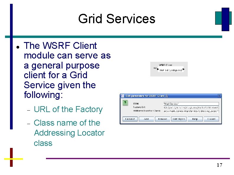 Grid Services The WSRF Client module can serve as a general purpose client for Grid Services The WSRF Client module can serve as a general purpose client for