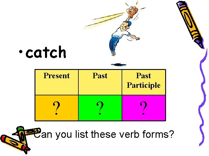  • catch Present Past Participle ? ? ? Can you list these verb
