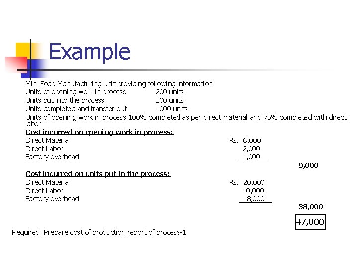 Example Mini Soap Manufacturing unit providing following information Units of opening work in process