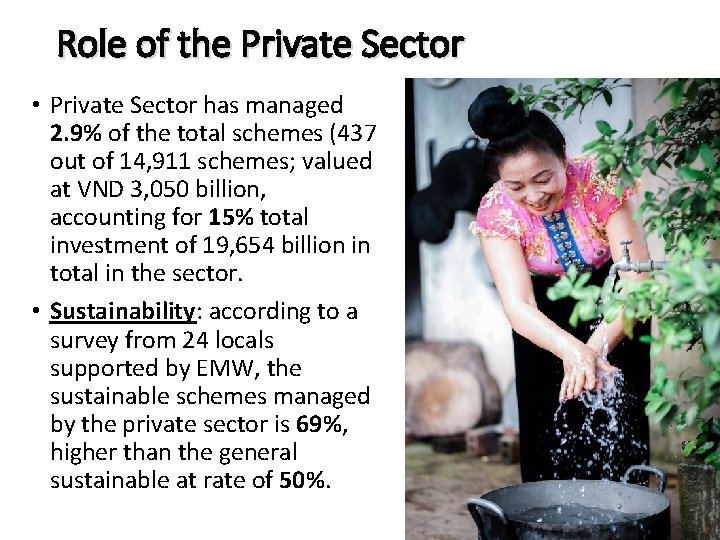 Role of the Private Sector • Private Sector has managed 2. 9% of the