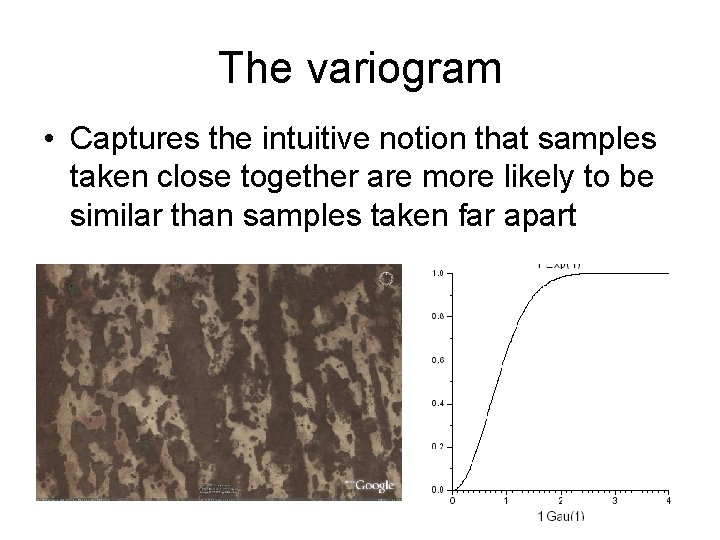 The variogram • Captures the intuitive notion that samples taken close together are more