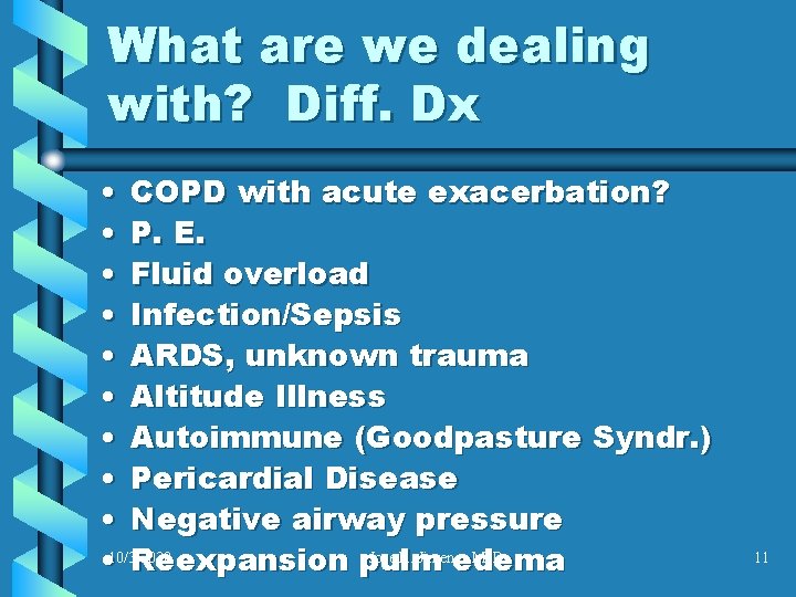 What are we dealing with? Diff. Dx • COPD with acute exacerbation? • P.