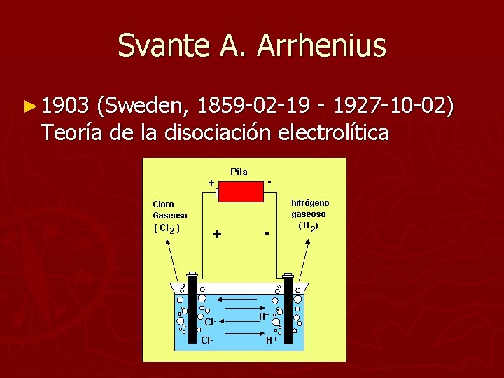 Svante A. Arrhenius ► 1903 (Sweden, 1859 -02 -19 - 1927 -10 -02) Teoría Svante A. Arrhenius ► 1903 (Sweden, 1859 -02 -19 - 1927 -10 -02) Teoría