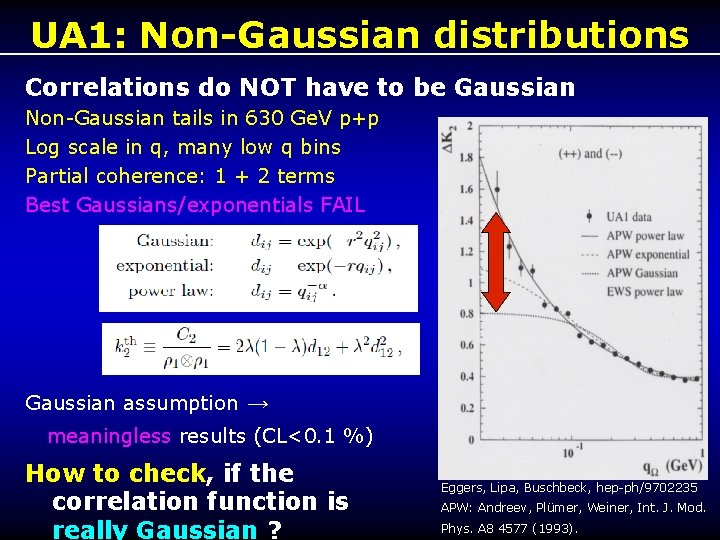 UA 1: Non-Gaussian distributions Correlations do NOT have to be Gaussian Non-Gaussian tails in
