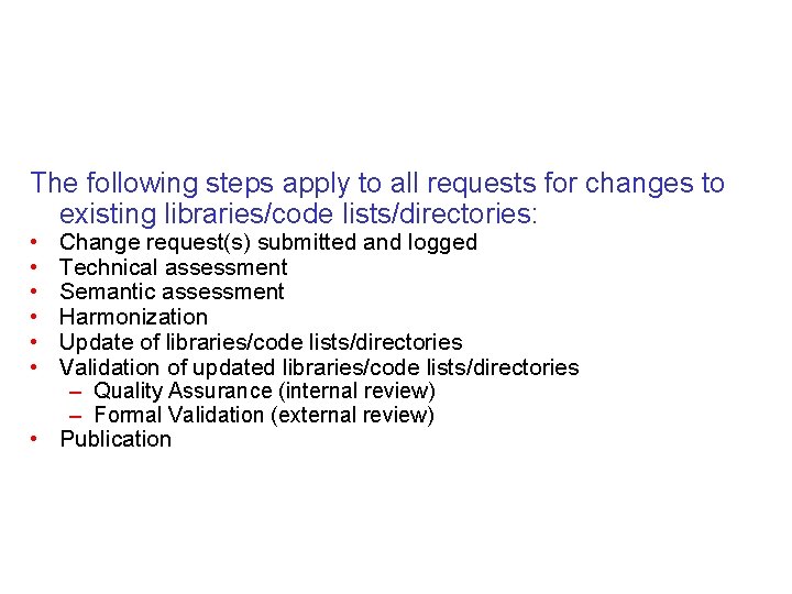 Maintenance Steps The following steps apply to all requests for changes to existing libraries/code