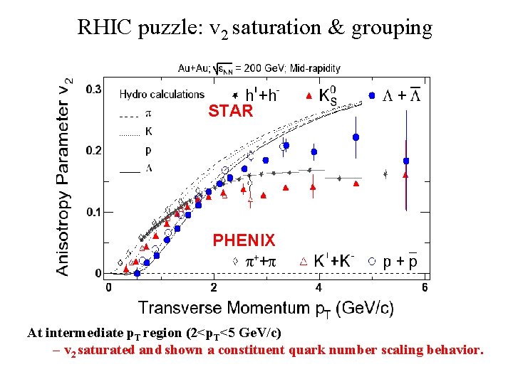 RHIC puzzle: v 2 saturation & grouping STAR PHENIX At intermediate p. T region