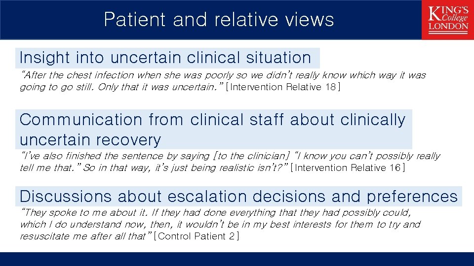 Patient and relative views Insight into uncertain clinical situation “After the chest infection when