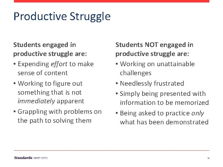 Productive Struggle Students engaged in productive struggle are: • Expending effort to make sense