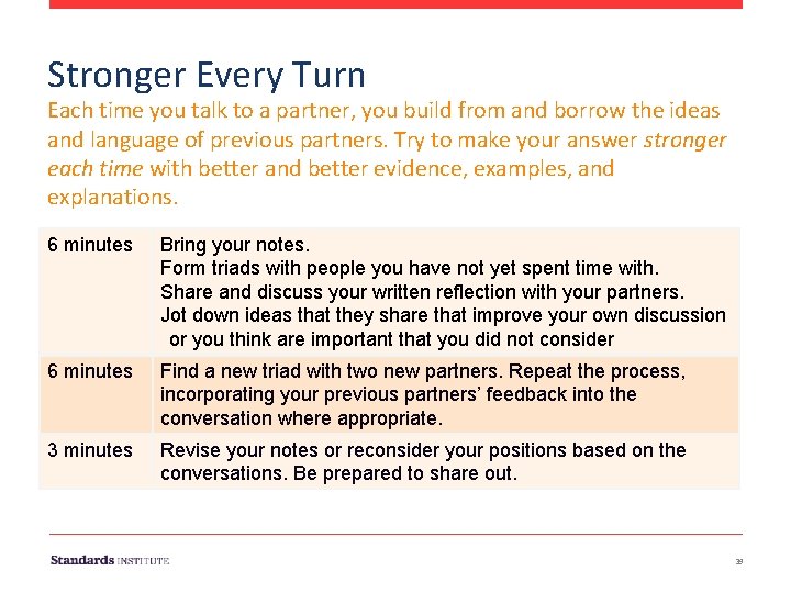Stronger Every Turn Each time you talk to a partner, you build from and