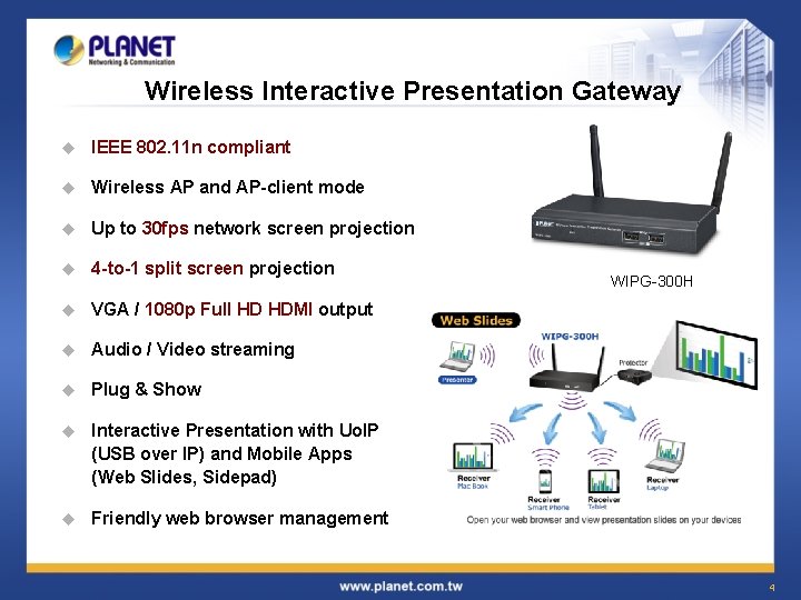Wireless Interactive Presentation Gateway u IEEE 802. 11 n compliant u Wireless AP and