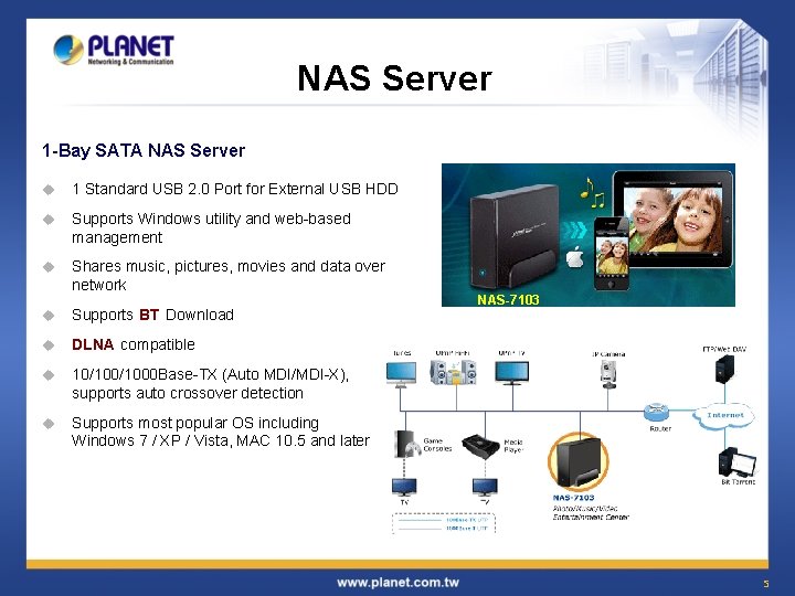 NAS Server 1 -Bay SATA NAS Server u 1 Standard USB 2. 0 Port