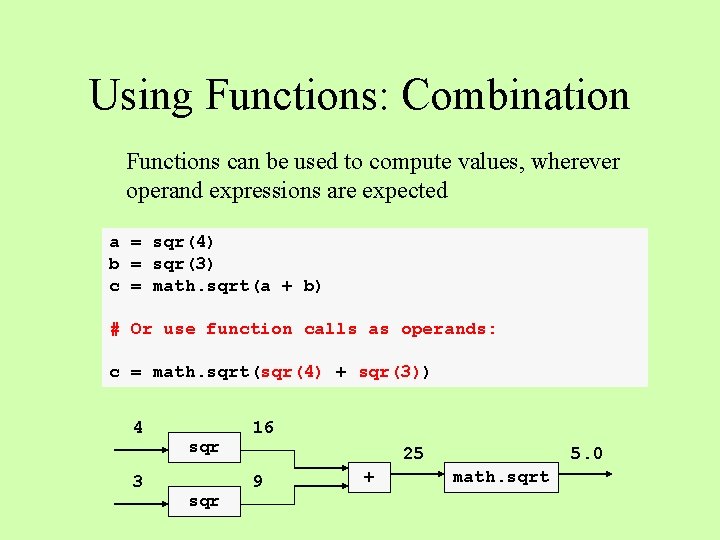 Using Functions: Combination Functions can be used to compute values, wherever operand expressions are