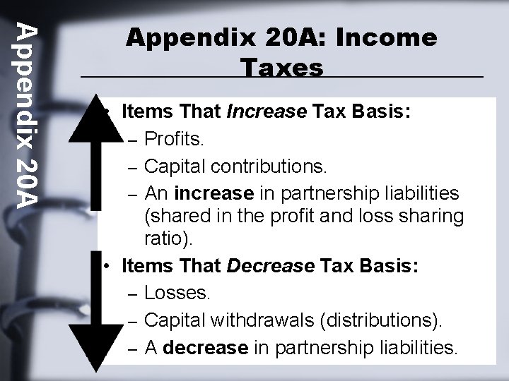 Appendix 20 A: Income Taxes • Items That Increase Tax Basis: – Profits. –