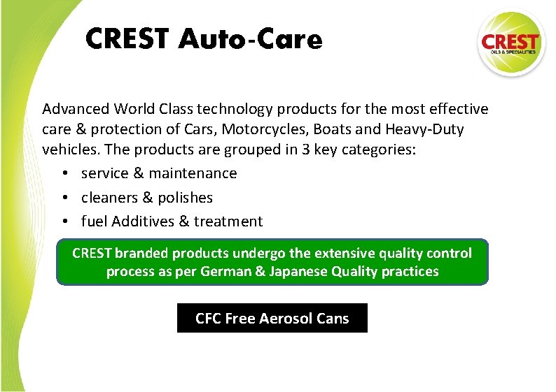 CREST Auto-Care Advanced World Class technology products for the most effective care & protection