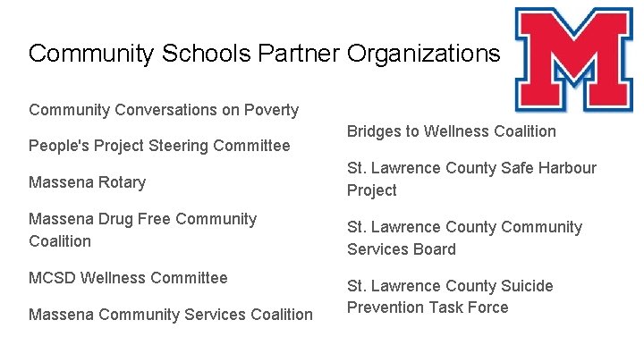 Community Schools Partner Organizations Community Conversations on Poverty People's Project Steering Committee Bridges to
