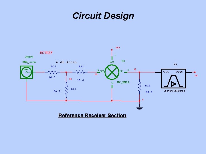 Circuit Design LO 3 RCVREF 1 JREF 2 SMA_conn SMA LO 6 d. B