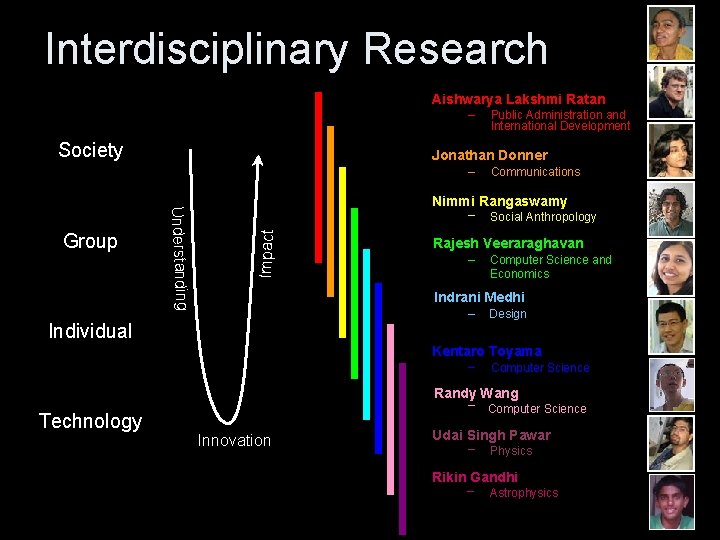 Interdisciplinary Research Aishwarya Lakshmi Ratan – Society Jonathan Donner – Communications Nimmi Rangaswamy –