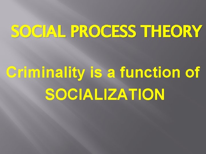 SOCIAL PROCESS THEORY Criminality is a function of SOCIALIZATION SOCIAL PROCESS THEORY Criminality is a function of SOCIALIZATION