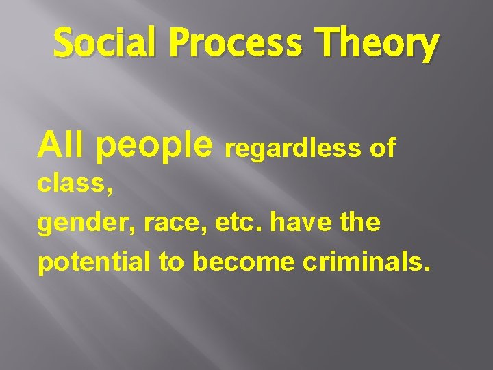 Social Process Theory All people regardless of class, gender, race, etc. have the potential Social Process Theory All people regardless of class, gender, race, etc. have the potential