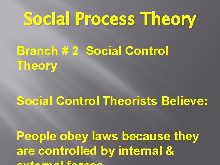 Social Process Theory Branch # 2 Social Control Theory Social Control Theorists Believe: People Social Process Theory Branch # 2 Social Control Theory Social Control Theorists Believe: People