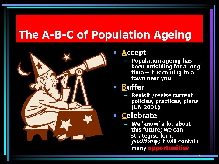 The A-B-C of Population Ageing • Accept – Population ageing has been unfolding for