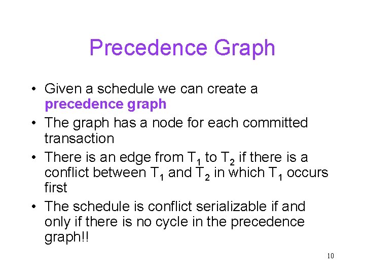 Precedence Graph • Given a schedule we can create a precedence graph • The