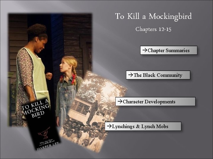 To Kill a Mockingbird Chapters 12 -15 Chapter Summaries The Black Community Character Developments