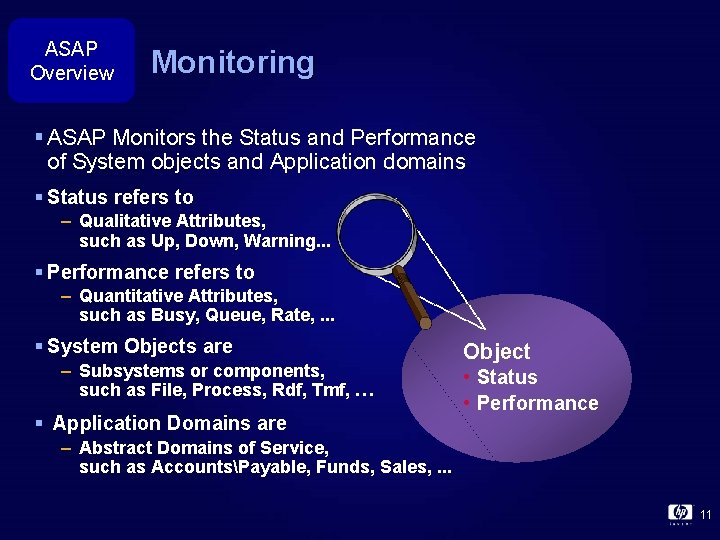 ASAP Overview Monitoring § ASAP Monitors the Status and Performance of System objects and