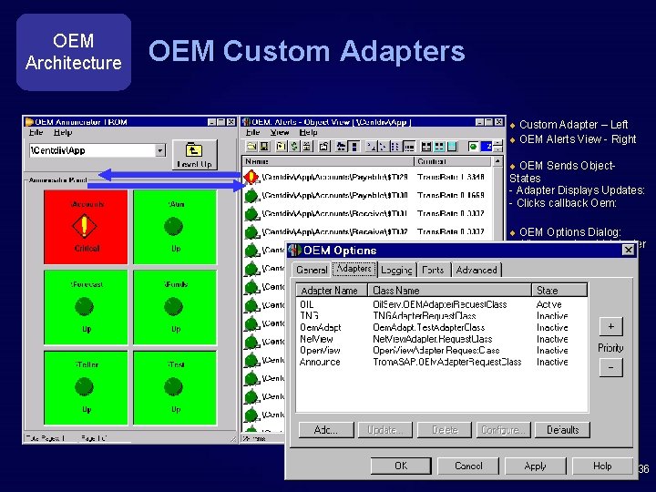 OEM Architecture OEM Custom Adapters Custom Adapter – Left u OEM Alerts View -