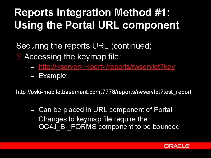 Reports Integration Method #1: Using the Portal URL component Securing the reports URL (continued)