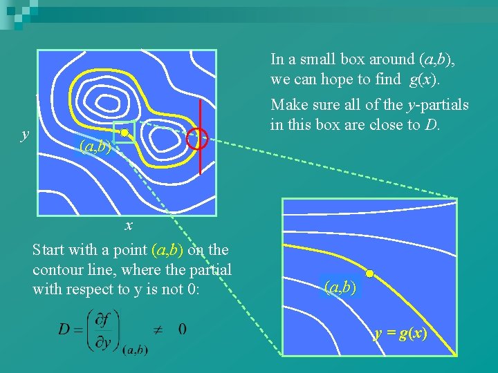 In a small box around (a, b), we can hope to find g(x). y