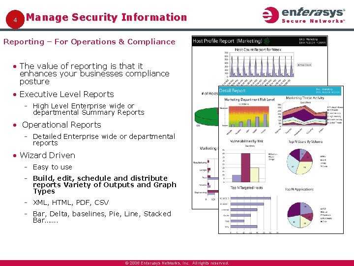 4 Manage Security Information Reporting – For Operations & Compliance • The value of