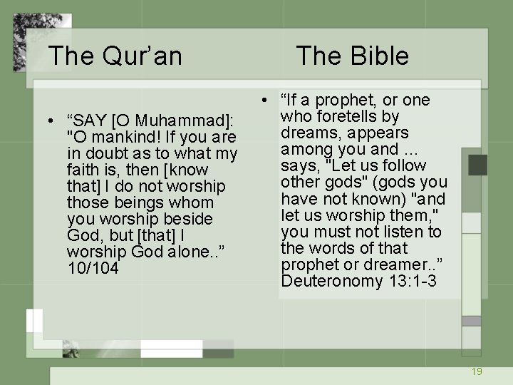 The Qur’an The Bible • “SAY [O Muhammad]: "O mankind! If you are in