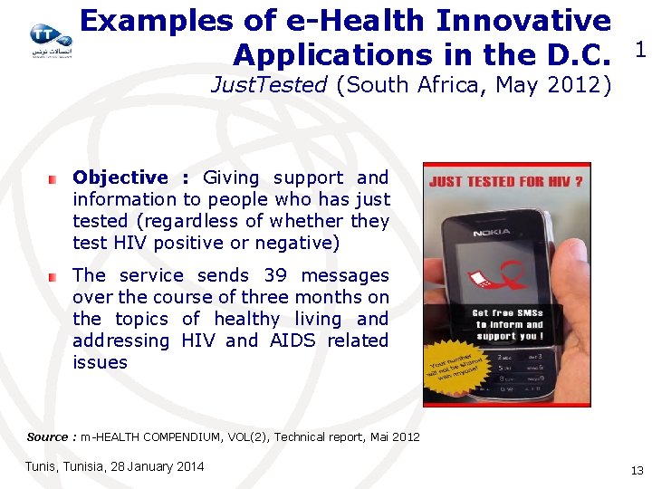 Examples of e-Health Innovative Applications in the D. C. 1 Just. Tested (South Africa,