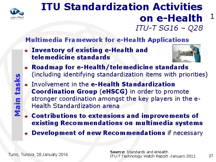 ITU Standardization Activities on e-Health 1 ITU-T SG 16 – Q 28 Multimedia Framework