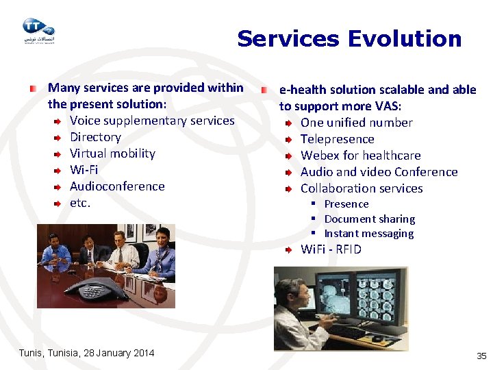 Services Evolution Many services are provided within the present solution: Voice supplementary services Directory