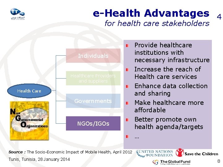 e-Health Advantages for health care stakeholders Individuals Healthcare Providers and suppliers Health Care Governments
