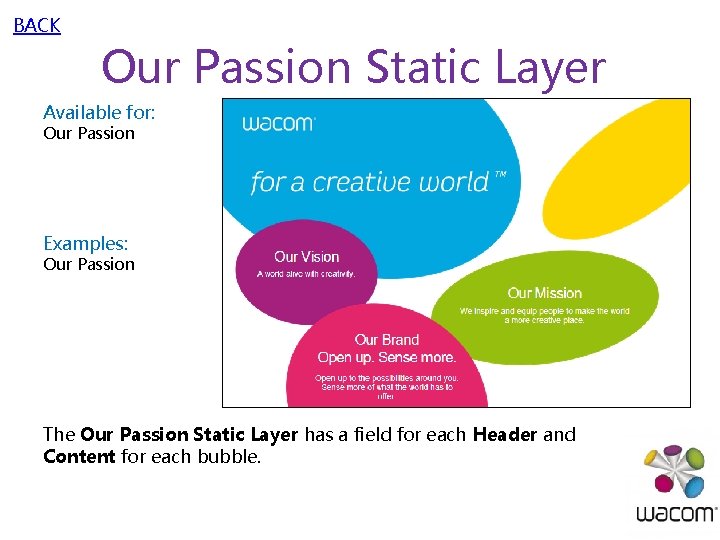 BACK Our Passion Static Layer Available for: Our Passion Examples: Our Passion The Our