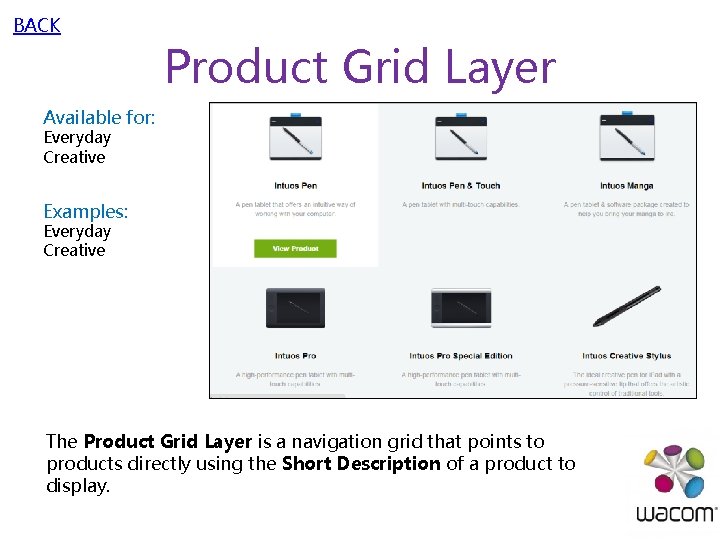 BACK Product Grid Layer Available for: Everyday Creative Examples: Everyday Creative The Product Grid