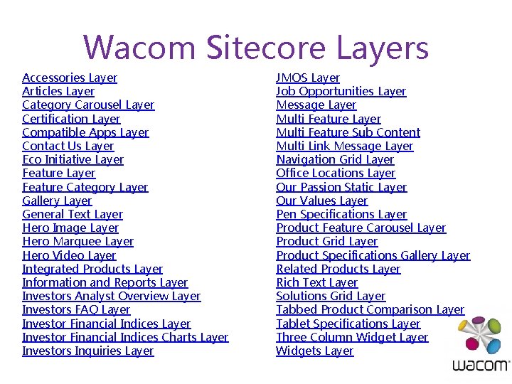 Wacom Sitecore Layers Accessories Layer Articles Layer Category Carousel Layer Certification Layer Compatible Apps