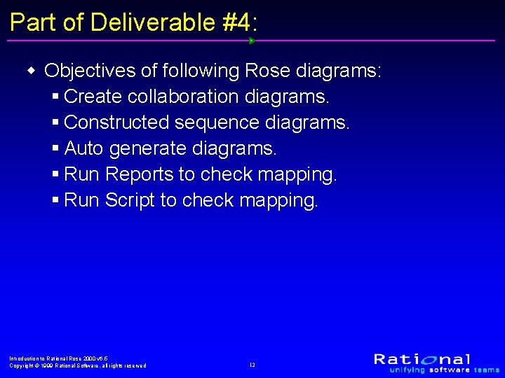 Part of Deliverable #4: w Objectives of following Rose diagrams: § Create collaboration diagrams.