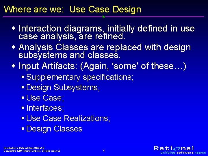 Where are we: Use Case Design w Interaction diagrams, initially defined in use case