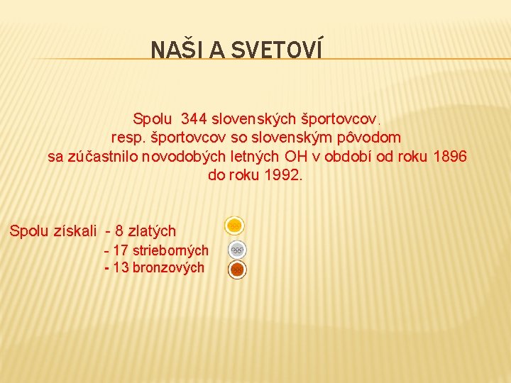 NAŠI A SVETOVÍ Spolu 344 slovenských športovcov , resp. športovcov so slovenským pôvodom sa