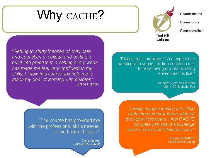 Why CACHE? “Getting to study theories of child care and education at college and