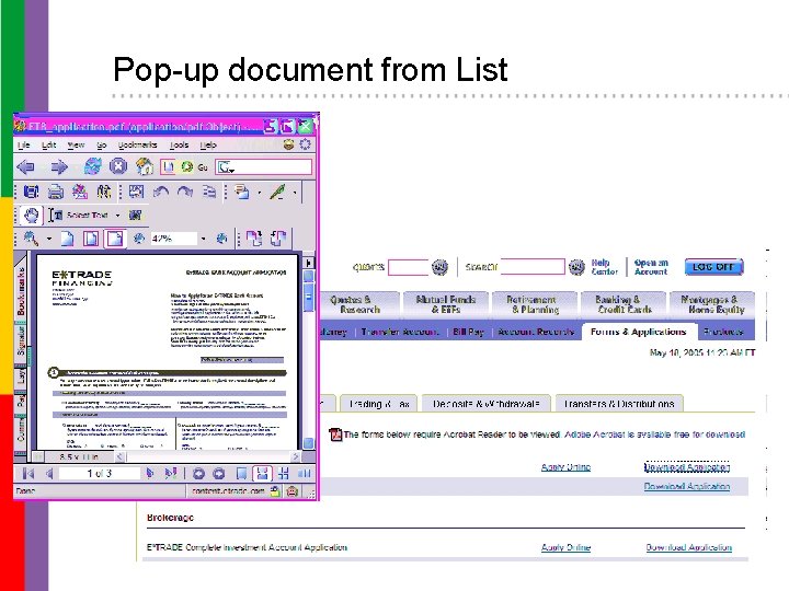 Pop-up document from List 