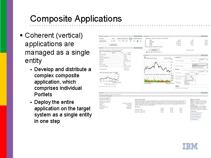 Composite Applications § Coherent (vertical) applications are managed as a single entity Develop and