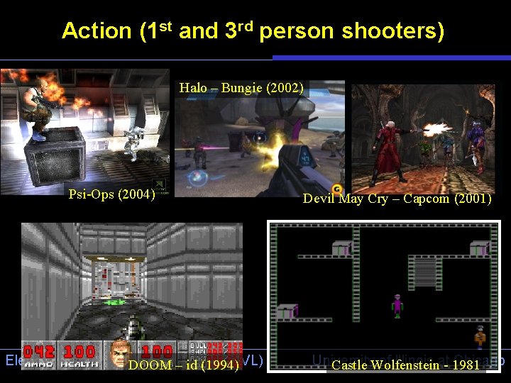 Action (1 st and 3 rd person shooters) Halo – Bungie (2002) Psi-Ops (2004)