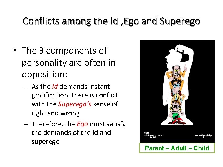 Conflicts among the Id , Ego and Superego • The 3 components of personality